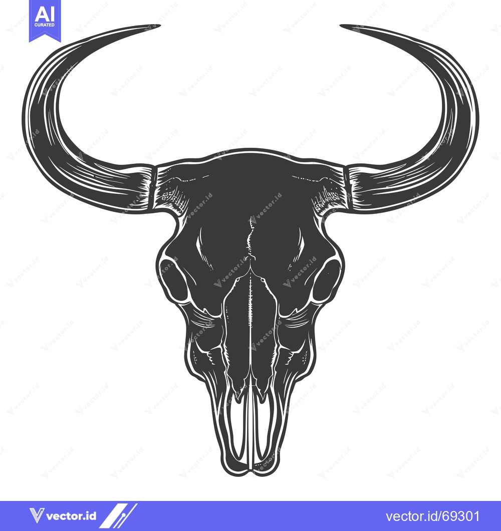 Premium Vector dari A Detailed Illustration of a Bull Skull with Large Horns