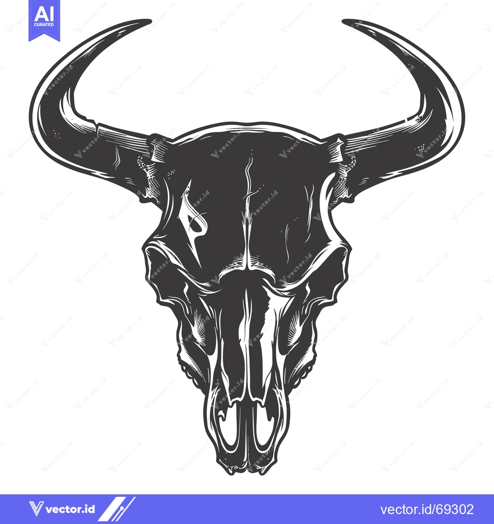 Premium Vector dari A Detailed Illustration of a Bull Skull with Large Horns