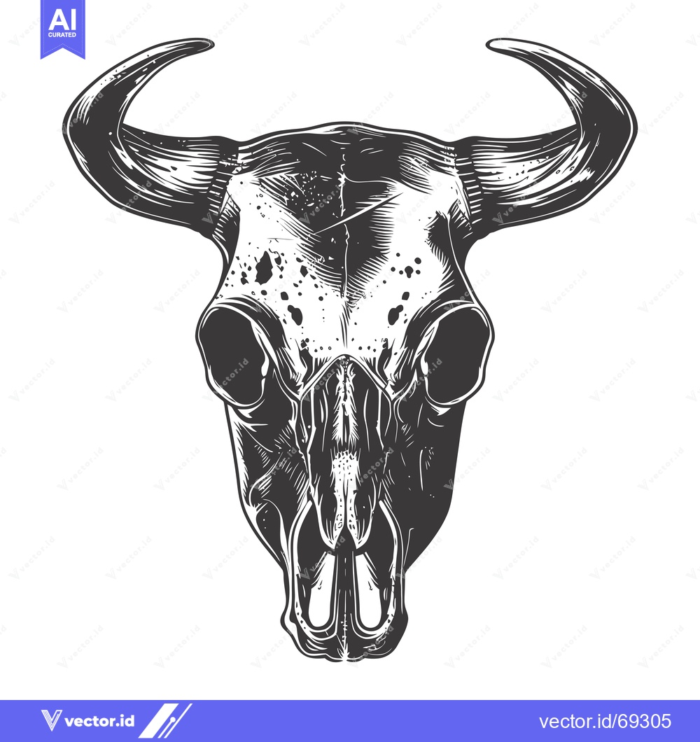 Premium Vector dari Detailed Black and White Illustration of a Bull Skull