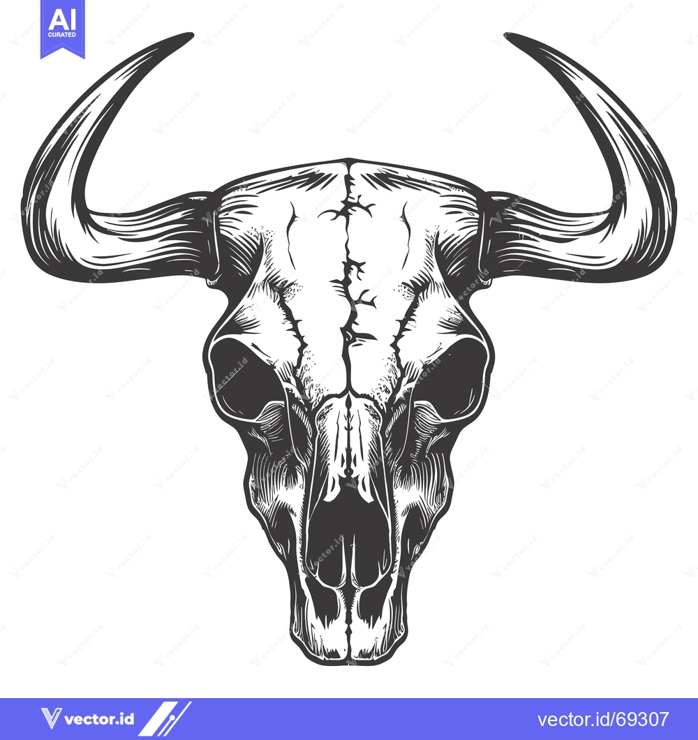Premium Vector of Detailed Black and White Illustration of a Bull Skull