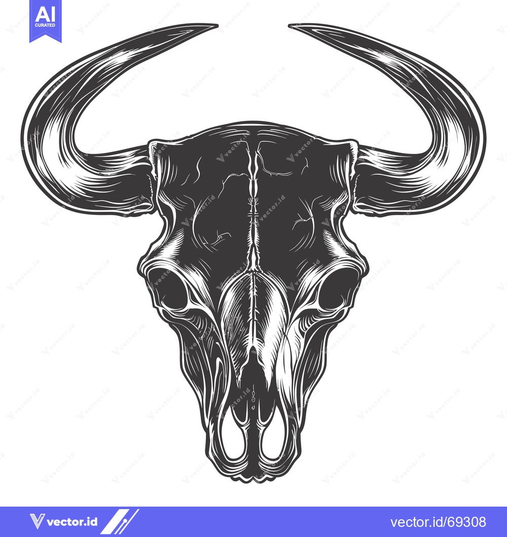 Premium Vector dari Detailed Black and White Illustration of a Bull Skull