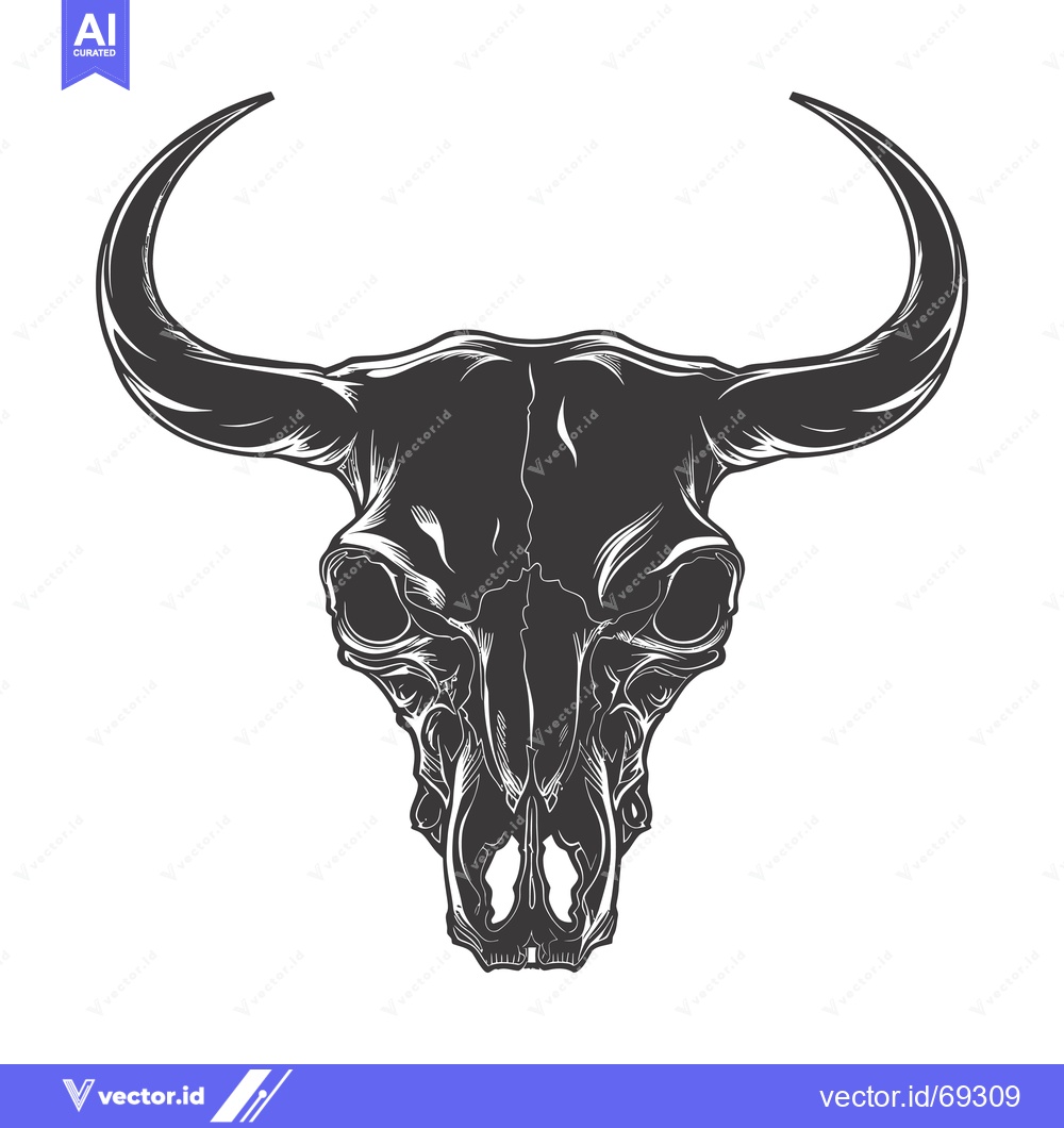 Premium Vector dari Detailed Black and White Illustration of a Bull Skull