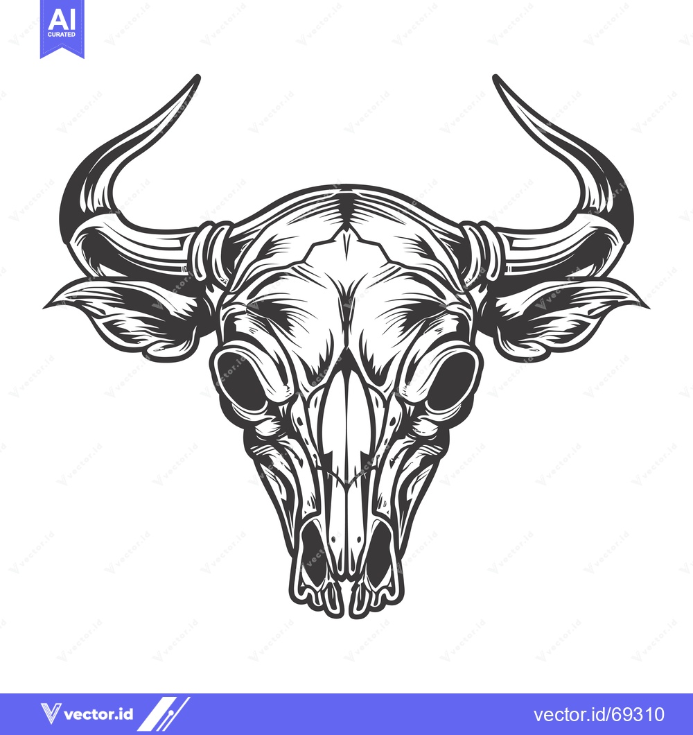 Premium Vector dari Detailed Black and White Illustration of a Bull Skull