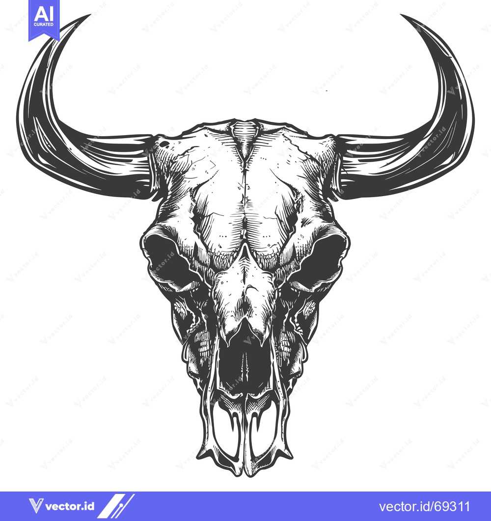 Premium Vector dari Hand-drawn Detailed Illustration of a Bull Skull with Large Horns