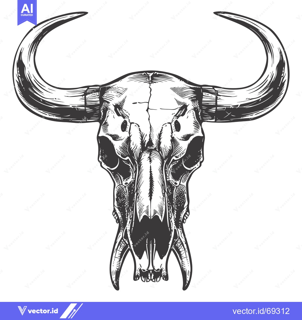 Premium Vector of A Detailed Sketch of a Bull Skull with Large Horns
