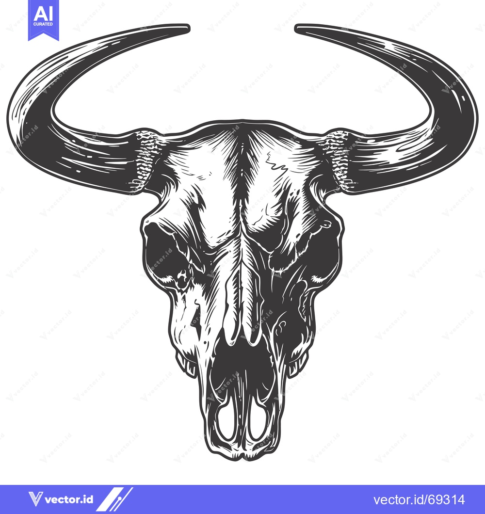 Premium Vector dari Detailed illustration of a bull skull with curved horns