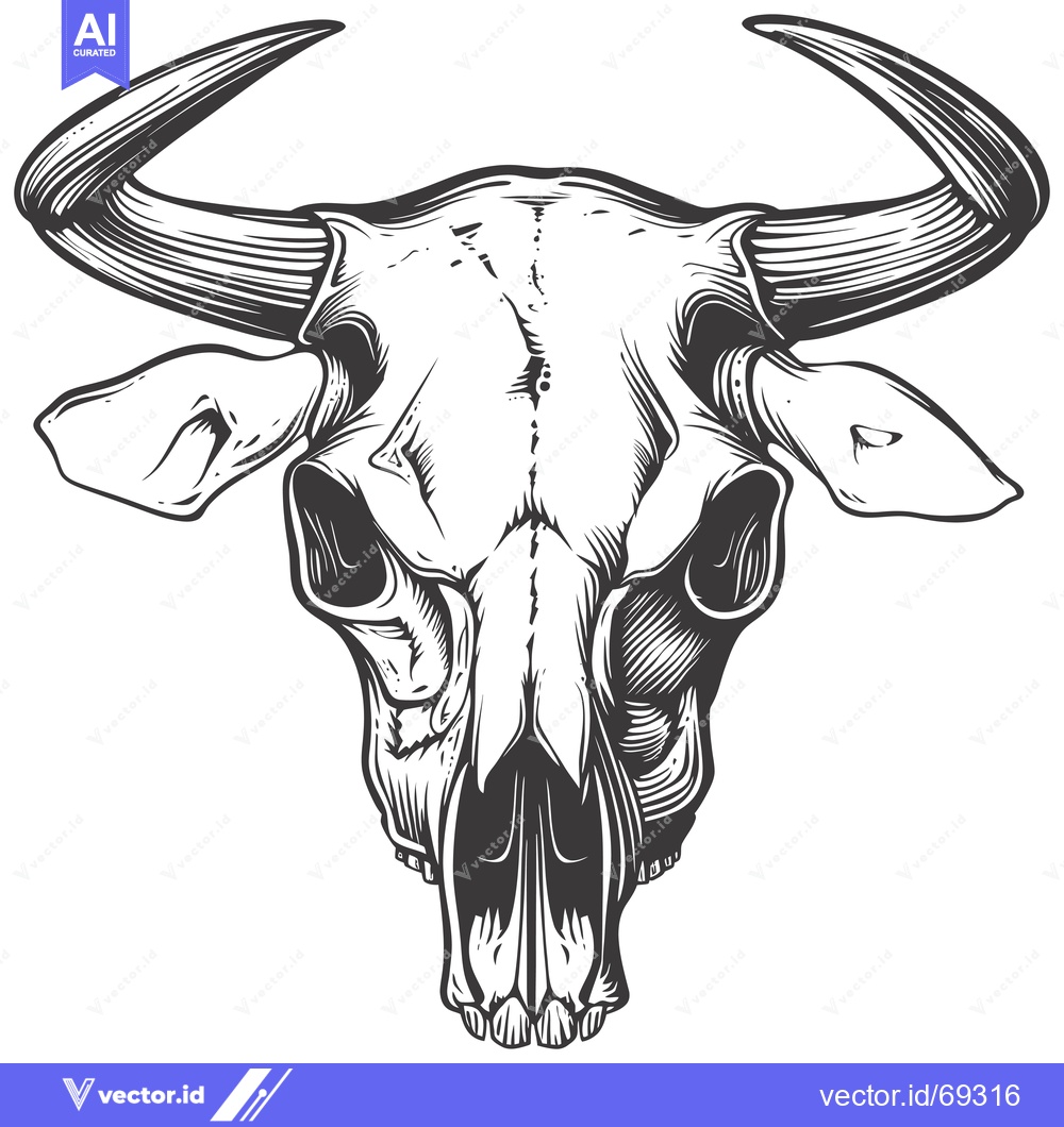Premium Vector dari Detailed Illustration of a Bull Skull with Curved Horns
