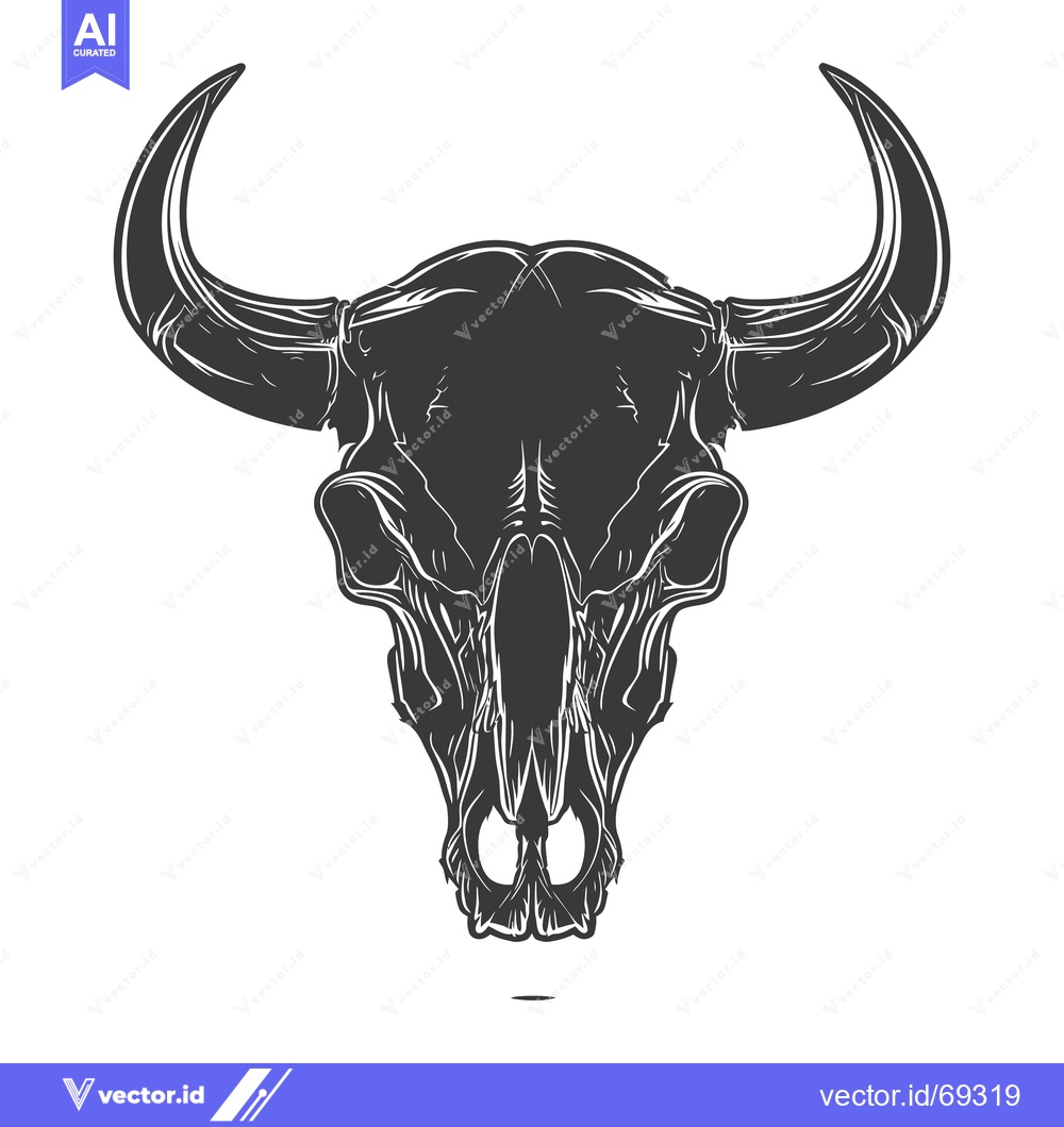 Premium Vector of A Detailed Black and White Illustration of a Bull Skull