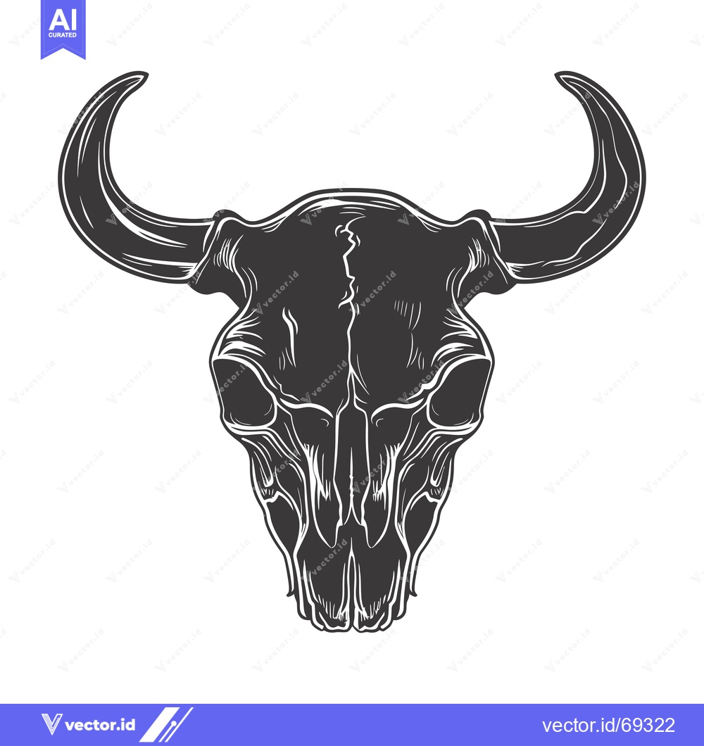 Premium Vector of A Detailed Illustration of a Bull Skull with Prominent Horns