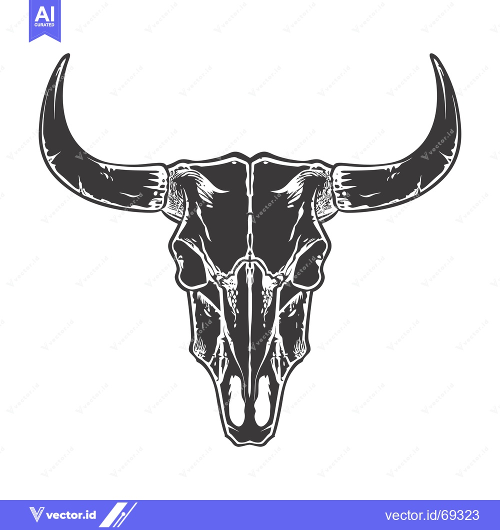 Premium Vector dari A Detailed Illustration of a Bull Skull with Prominent Horns