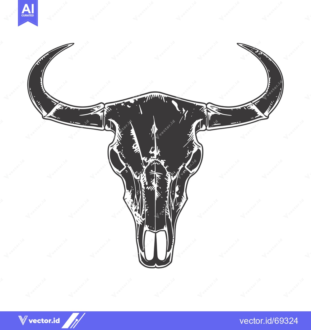 Premium Vector of A Detailed Illustration of a Bull Skull with Long Horns