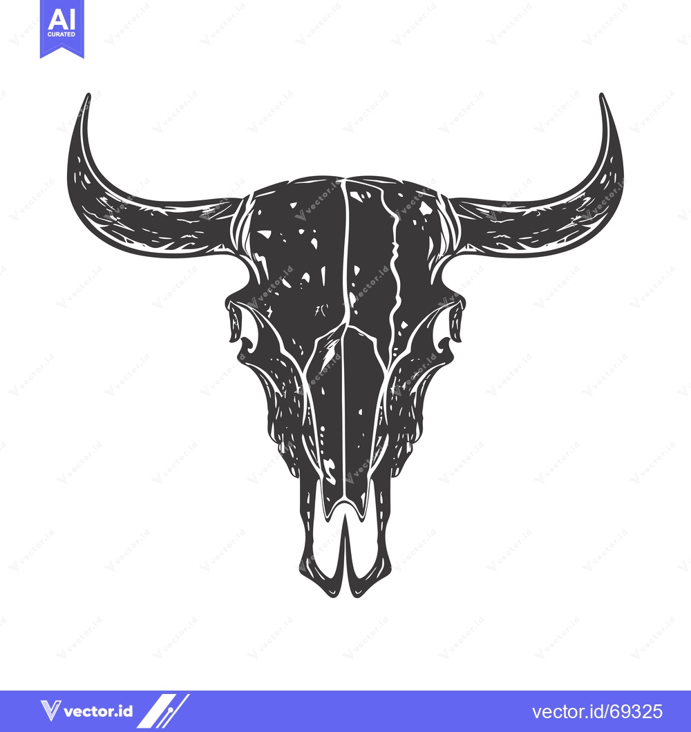 Premium Vector of Hand-Drawn Illustration of a Bull Skull with Detailed Horns