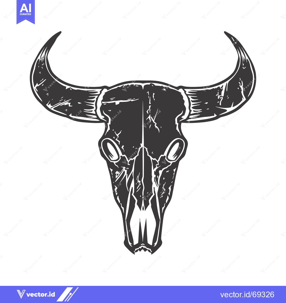 Premium Vector of A Detailed Sketch of a Bull Skull with Rough Texture