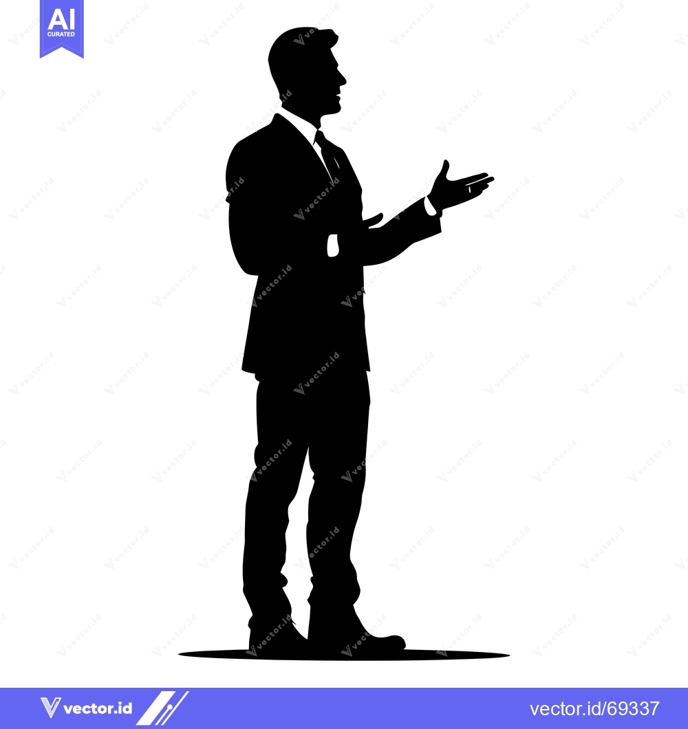Premium Vector of Silhouette of a Man in a Suit Presenting with Open Palm