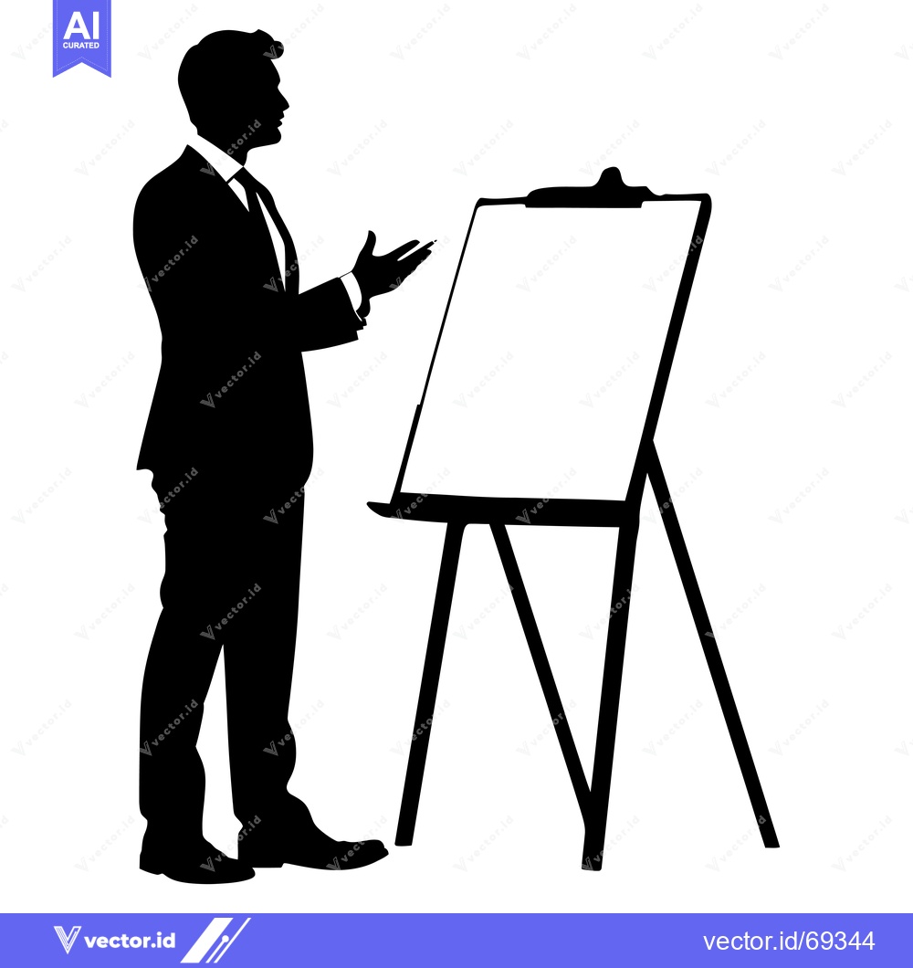 Premium Vector of Silhouette of a Businessman Presenting on a Flip Chart