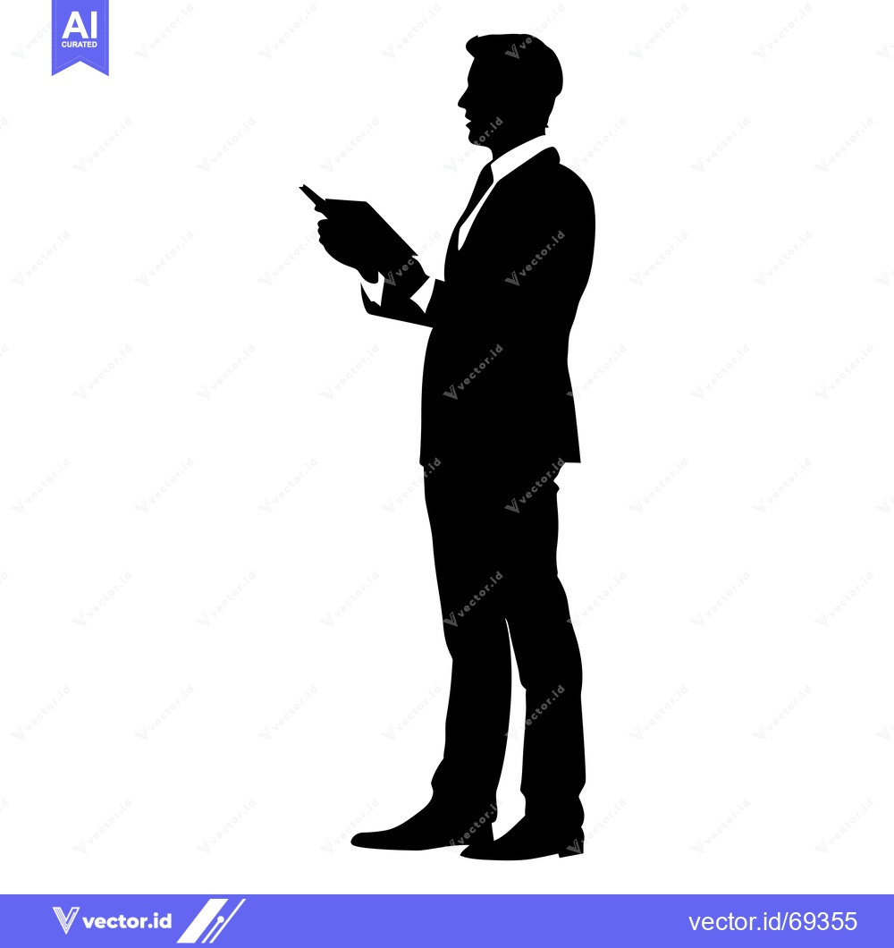 Premium Vector dari Silhouette of a Man in a Suit Holding a Device
