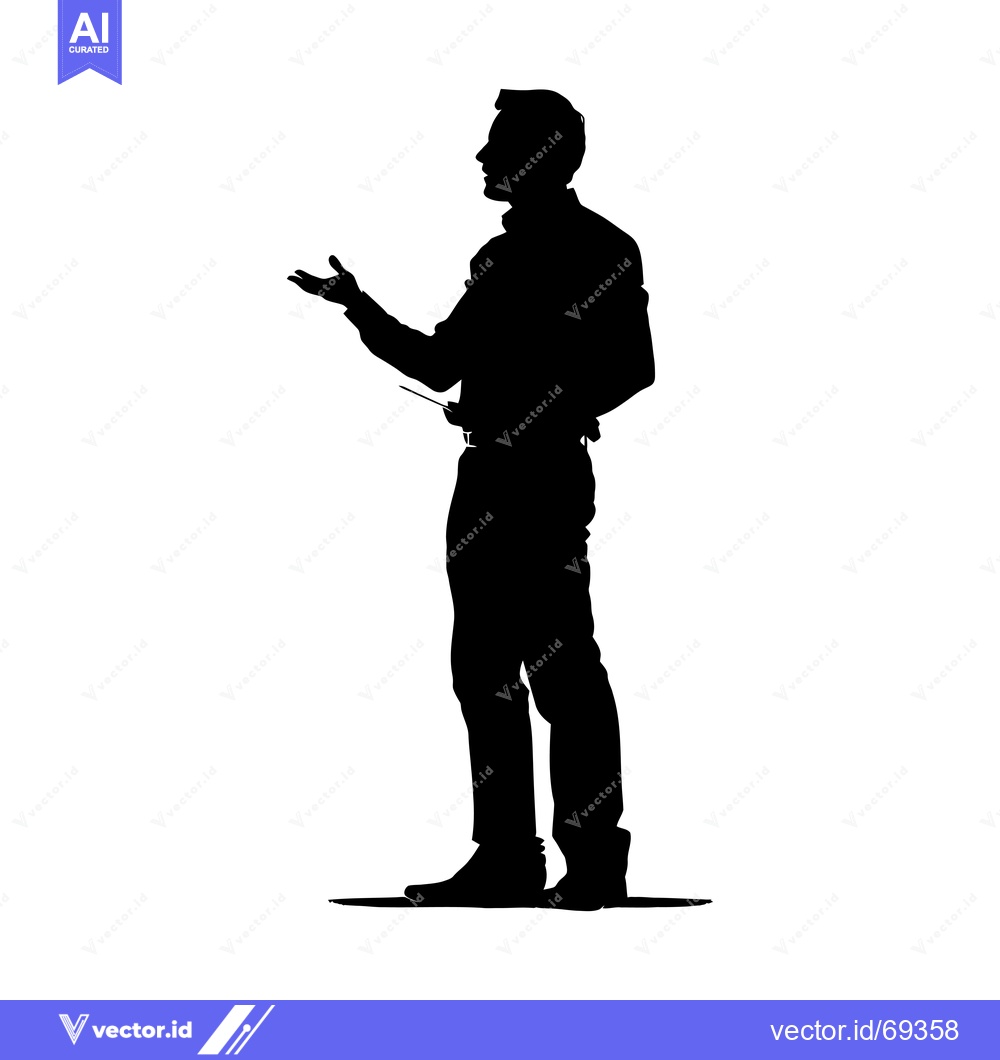Premium Vector dari Silhouette of a man standing with his hand raised in a gesture of spea