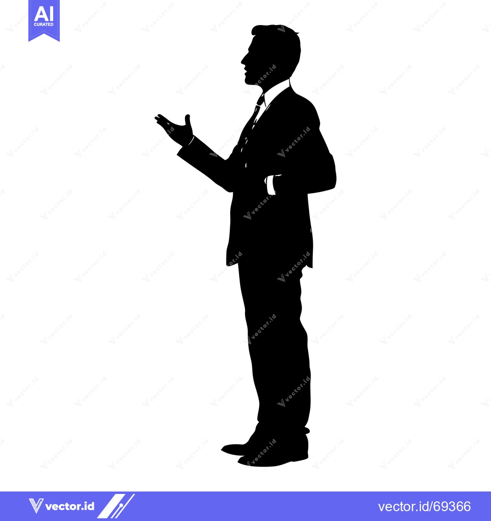 Premium Vector of Silhouette of a Man in a Suit Presenting or Speaking