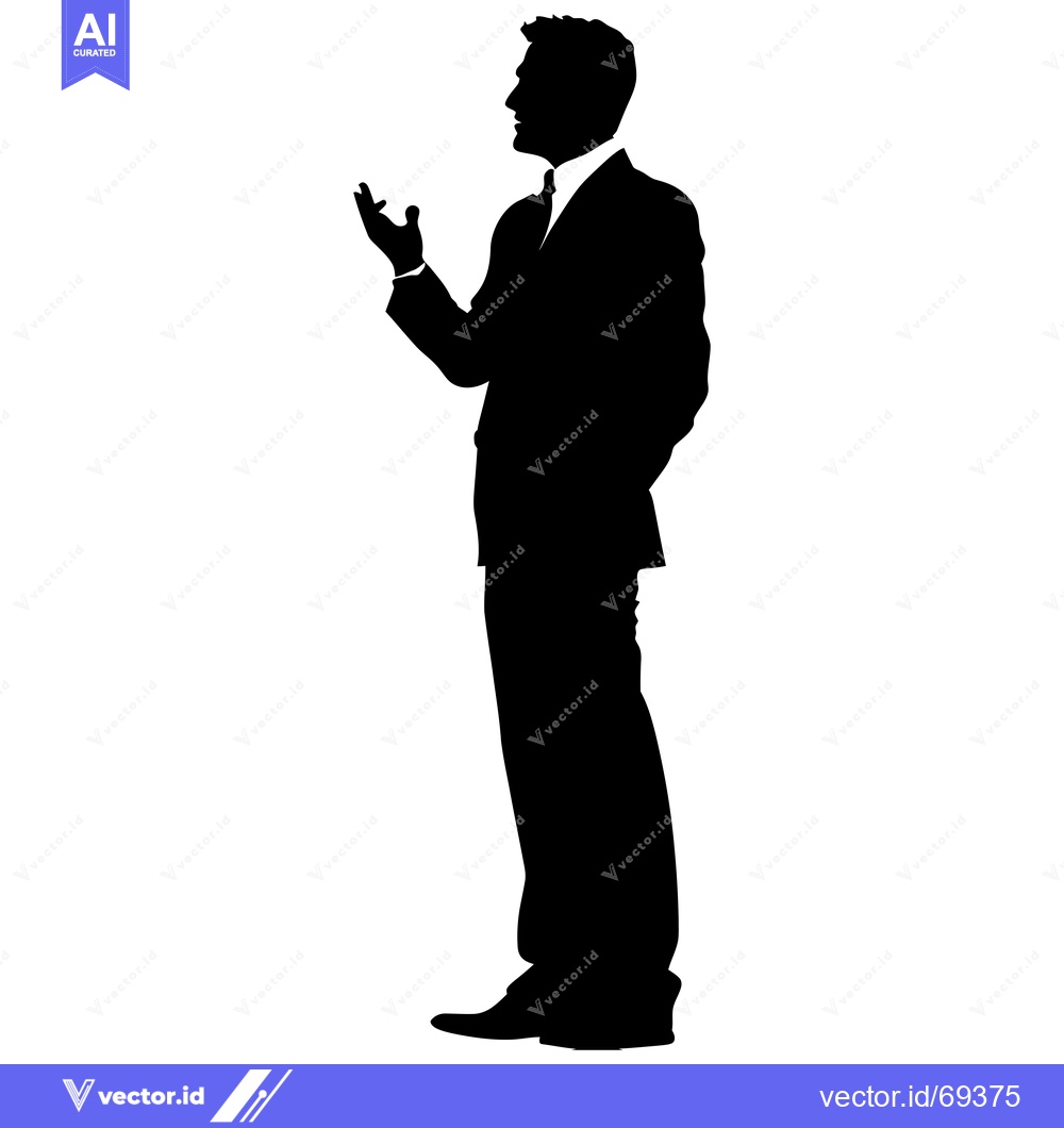 Premium Vector dari Silhouette of a Man in a Suit, Standing with One Hand Raised and Facin