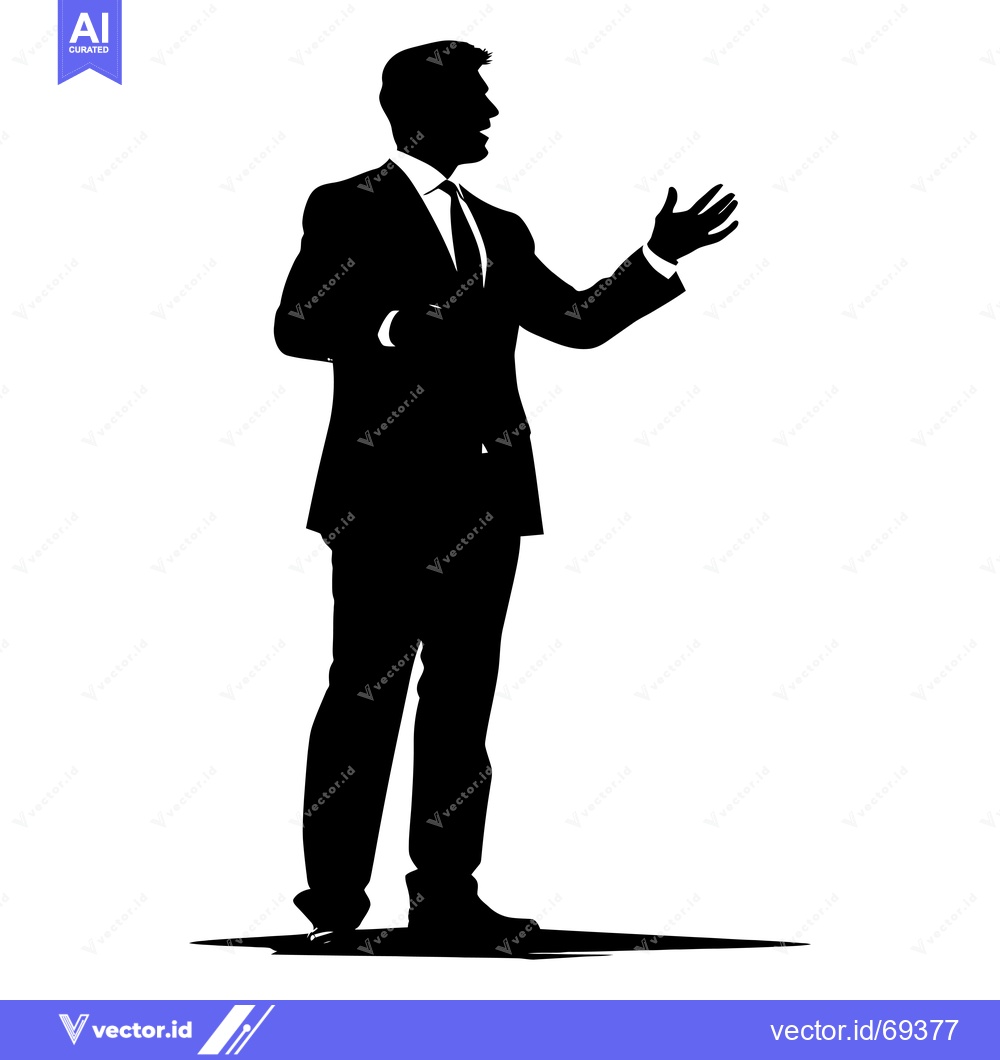 Premium Vector dari Silhouette of a man in a suit speaking with his right hand outstretche