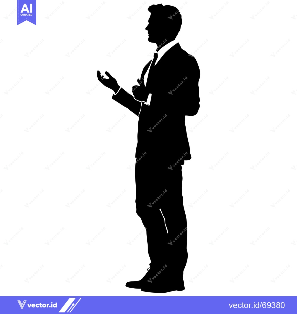 Premium Vector dari Silhouette of a Businessman with One Hand Raised in a Presenting Gestu