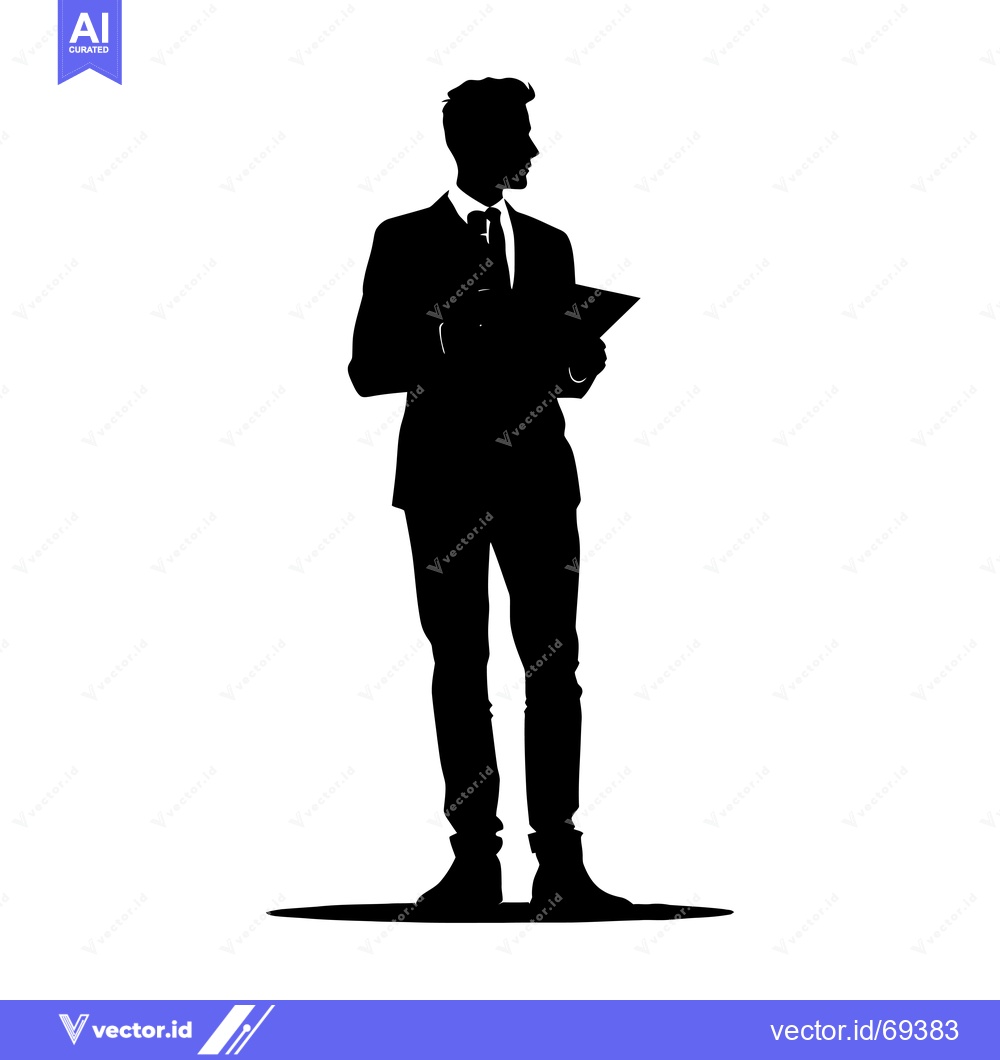 Premium Vector dari Silhouette of a Man in a Suit Holding a Document