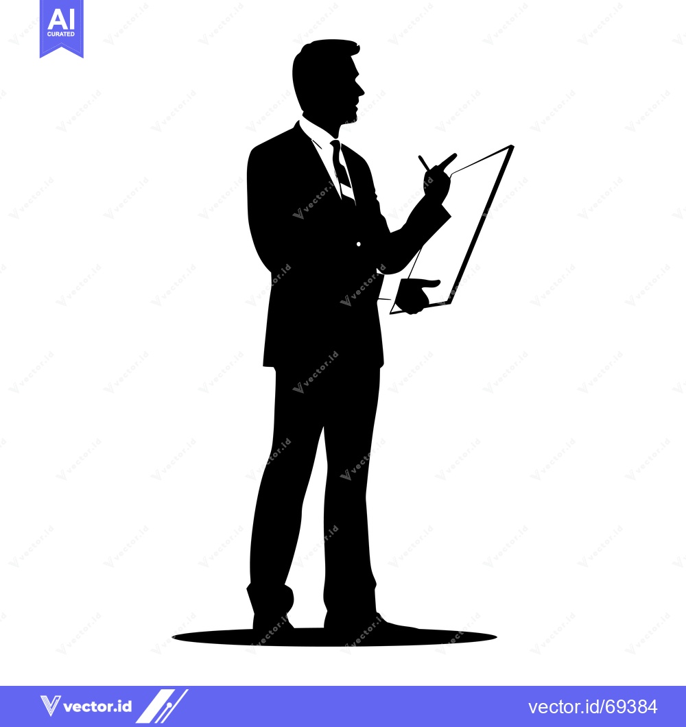 Premium Vector dari Silhouette of a Businessman Holding a Clipboard and Writing