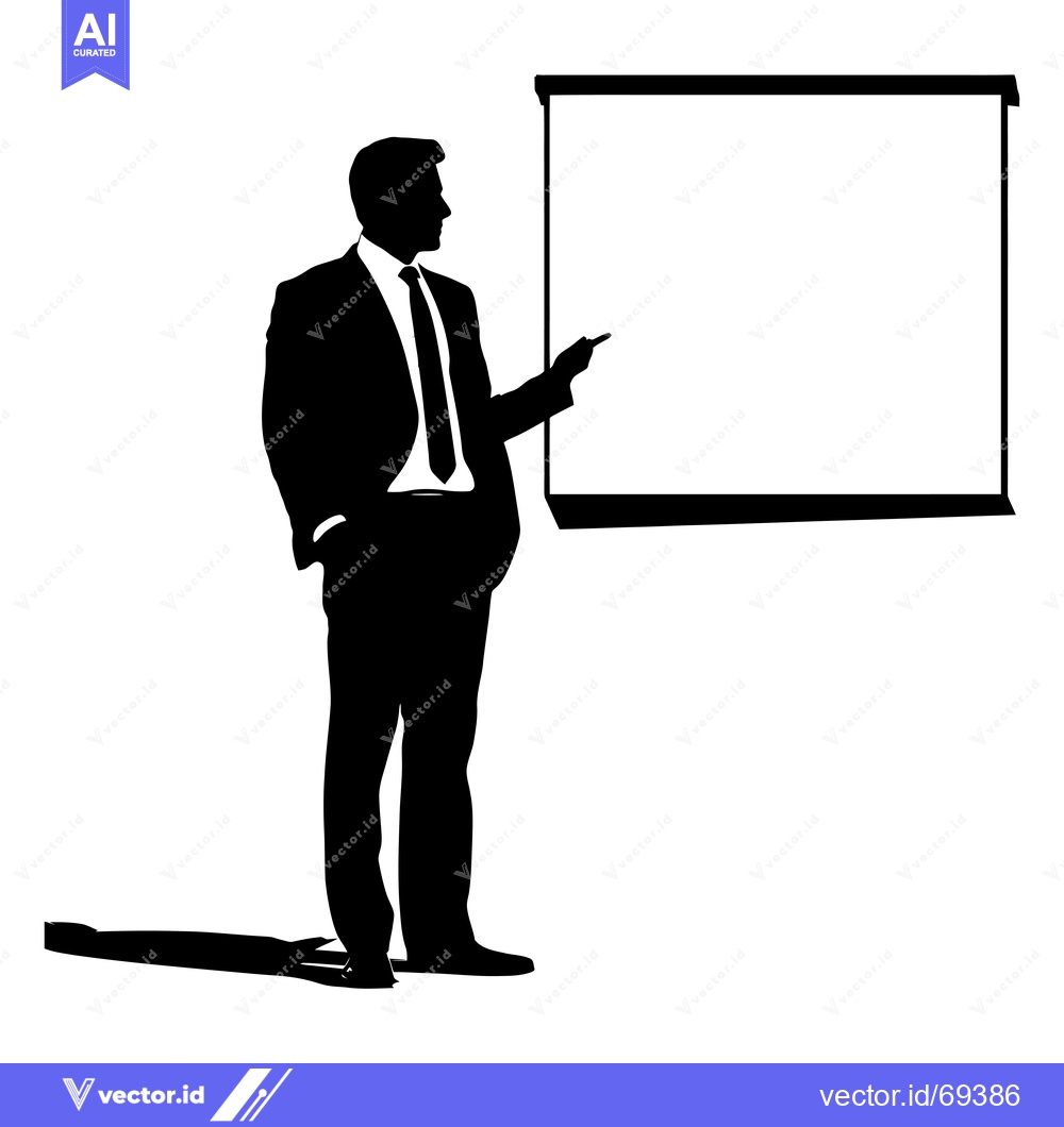 Premium Vector dari Silhouette of a Man Presenting in Front of a Blank Projection Screen