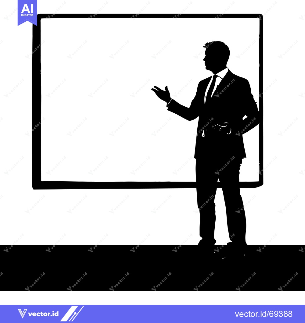 Premium Vector of Silhouette of a Businessman Presenting in Front of a Blank Whiteboard