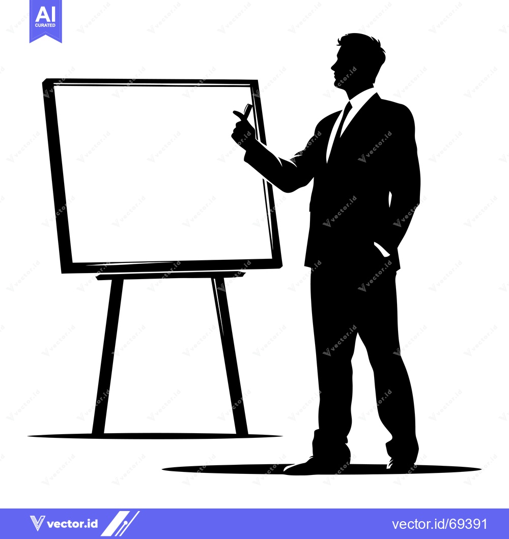 Premium Vector dari Silhouette of a Man Presenting in Front of a Blank Whiteboard