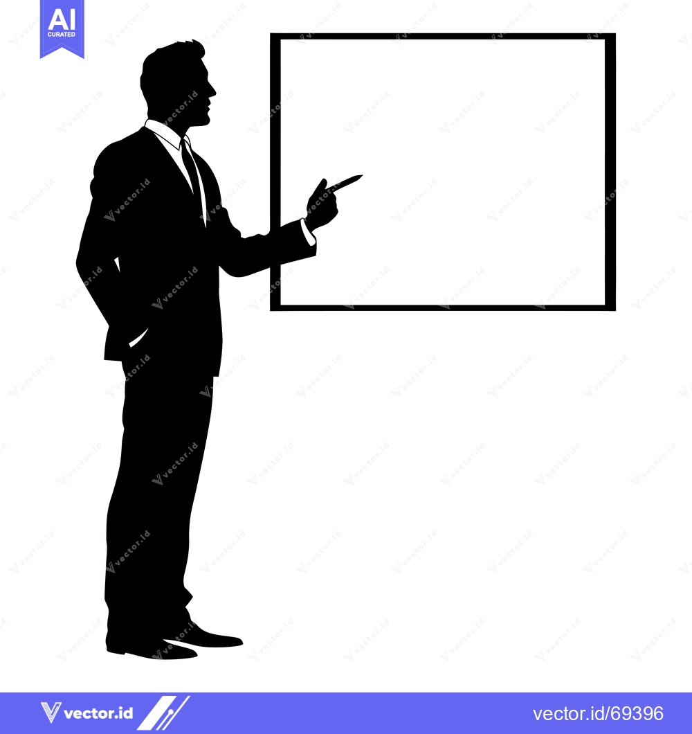 Premium Vector of Silhouette of a Businessman Presenting on a Blank Board