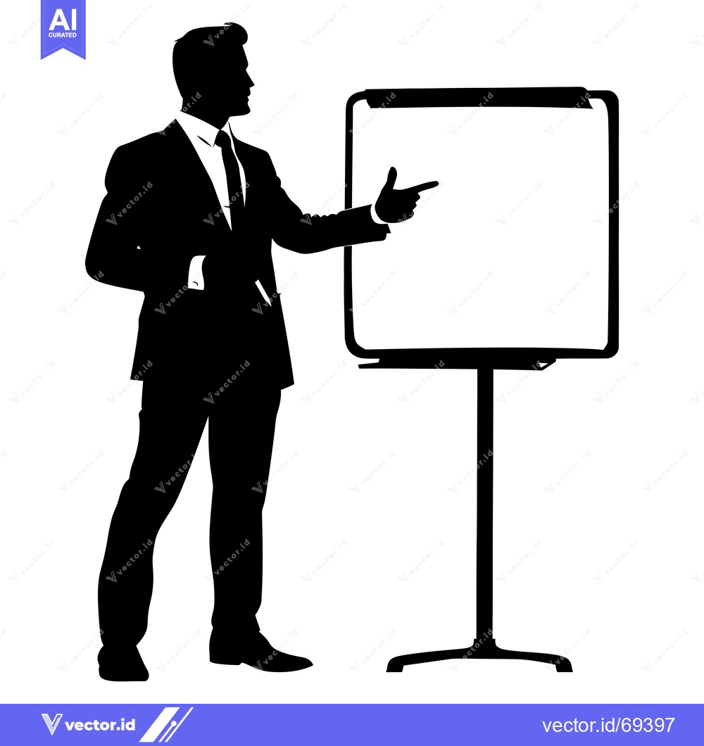 Premium Vector dari Silhouette of a Businessman Presenting on a Whiteboard
