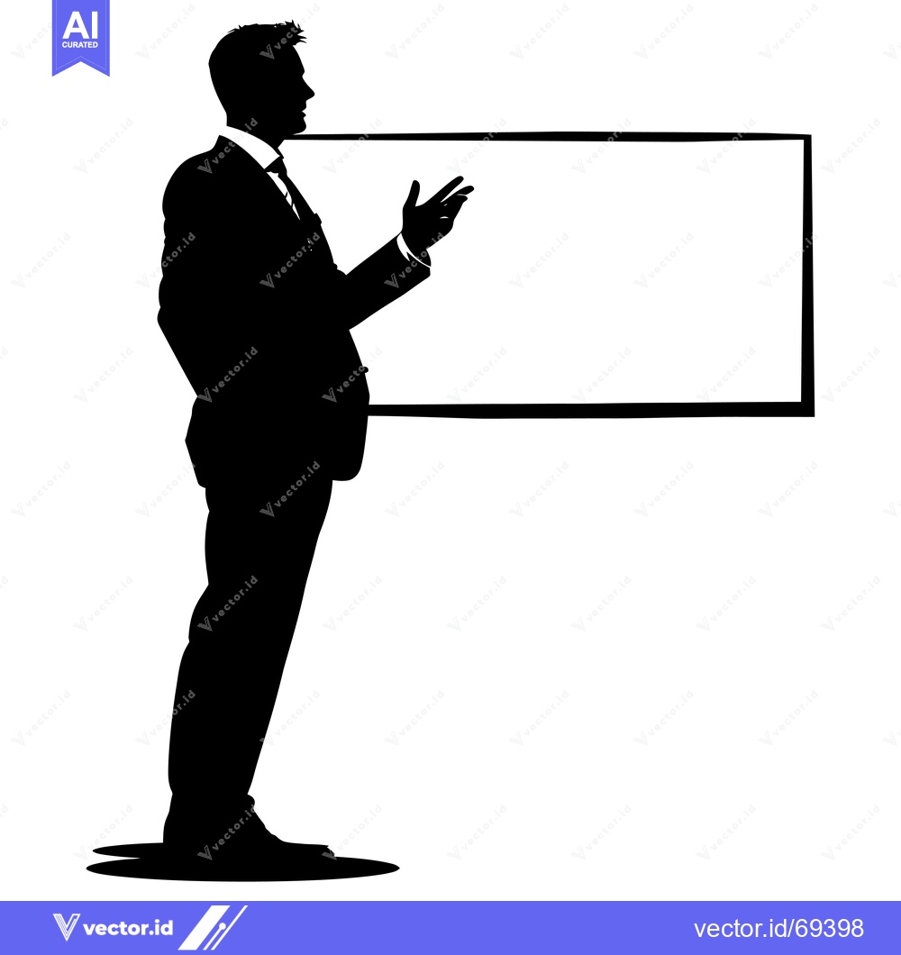 Premium Vector dari Silhouette of a Businessman Presenting in Front of a Blank Board