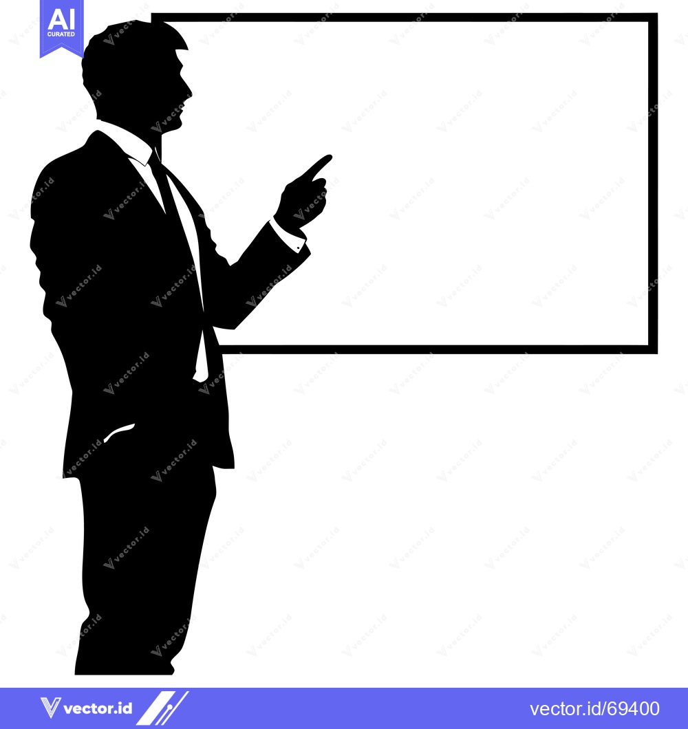 Premium Vector dari Silhouette of a businessman pointing at a blank whiteboard