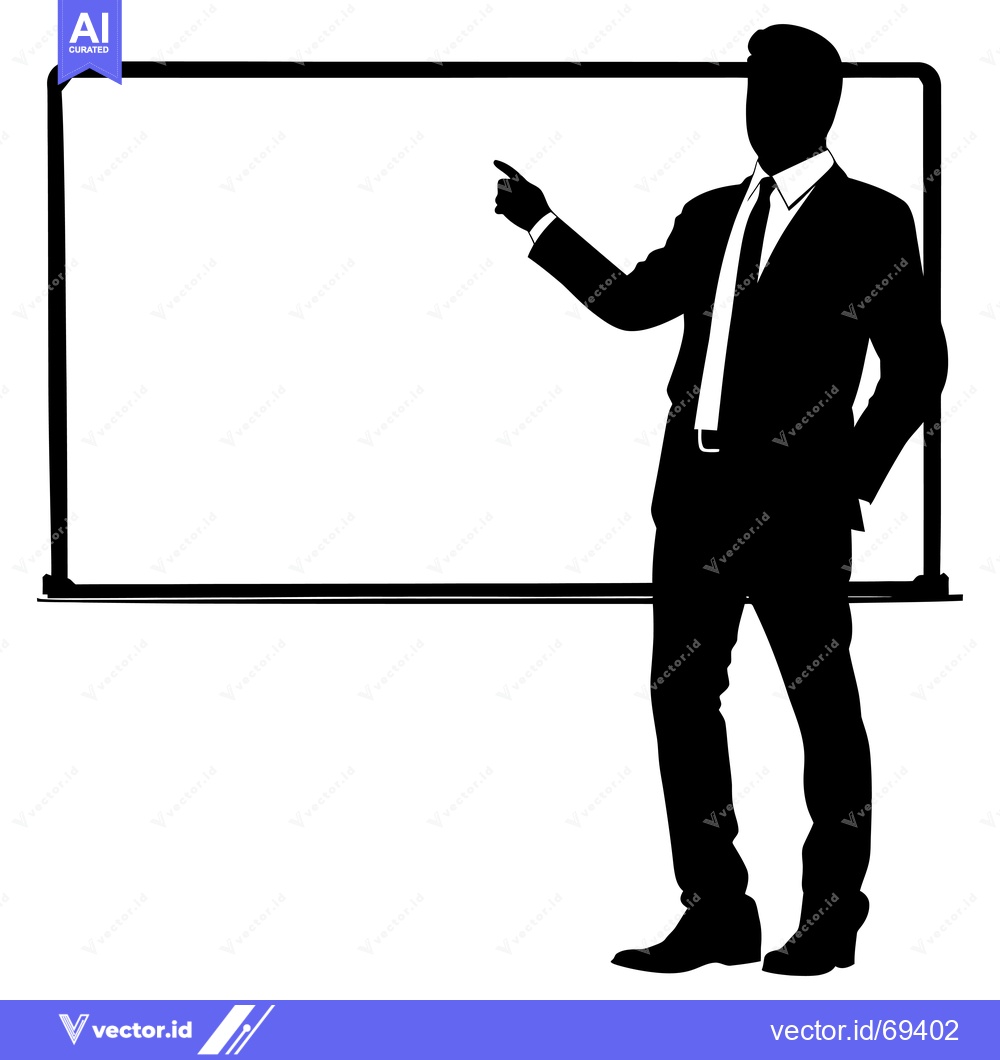 Premium Vector dari Silhouette of a businessman pointing at a blank whiteboard