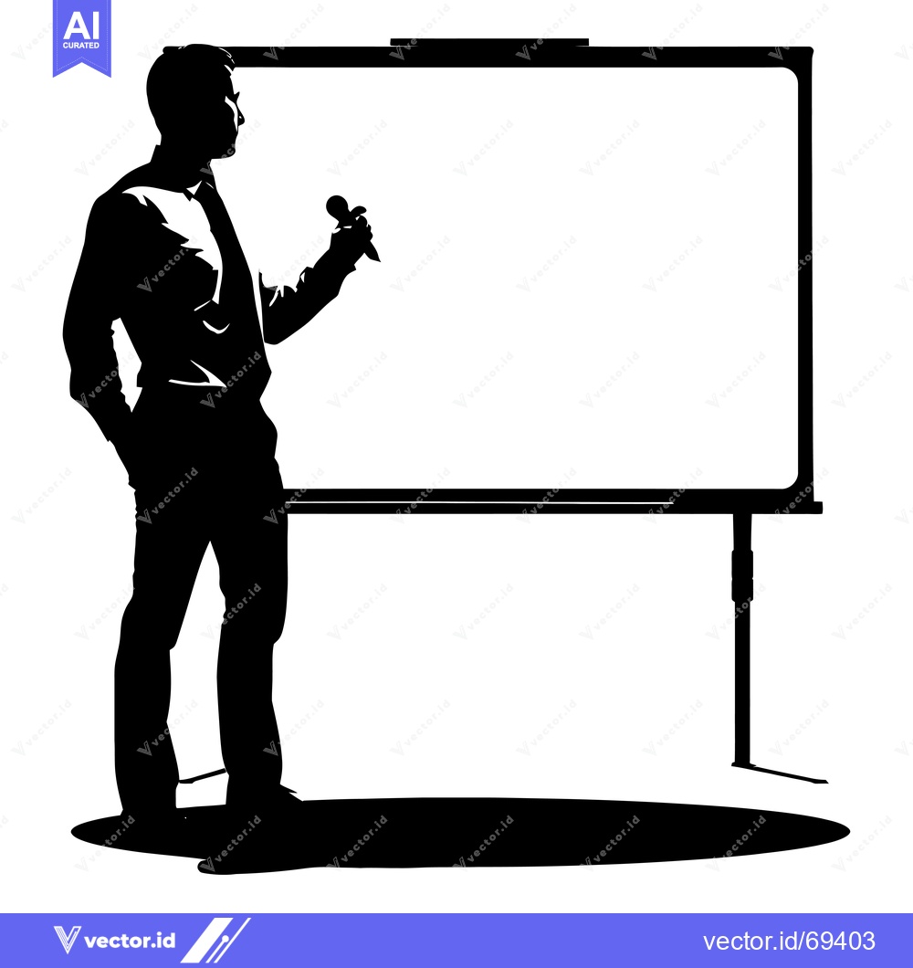 Premium Vector of Silhouette of a Businessman Holding a Microphone and Standing by a Bla