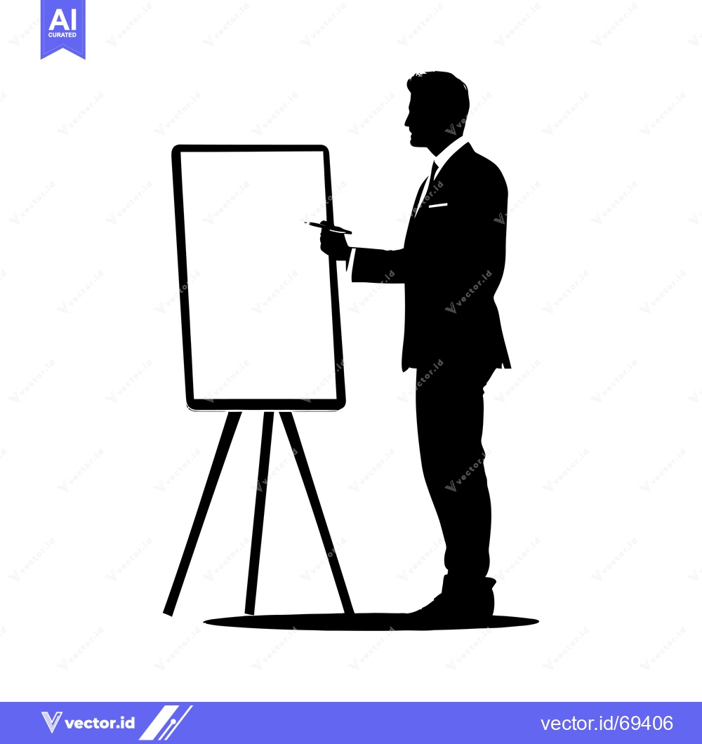Premium Vector dari Silhouette of a Man Presenting on a Whiteboard