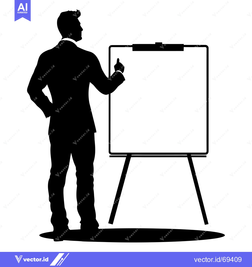 Premium Vector dari Silhouette of a businessman pointing to a blank whiteboard