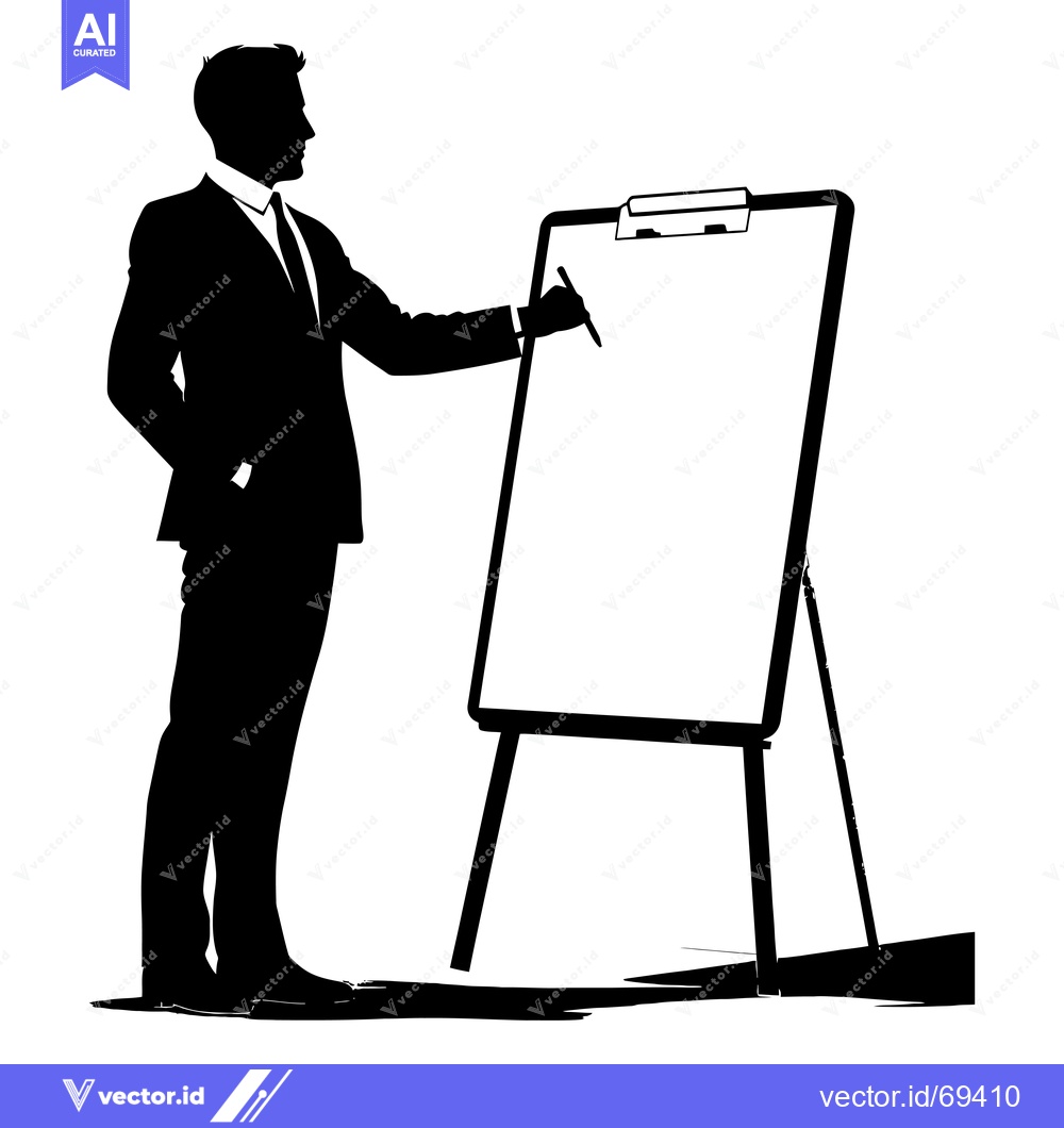 Premium Vector dari Silhouette of a Businessman Presenting on a Flip Chart