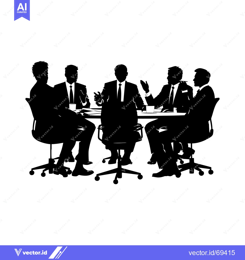 Premium Vector dari Silhouette of Businessmen in a Meeting Around a Table