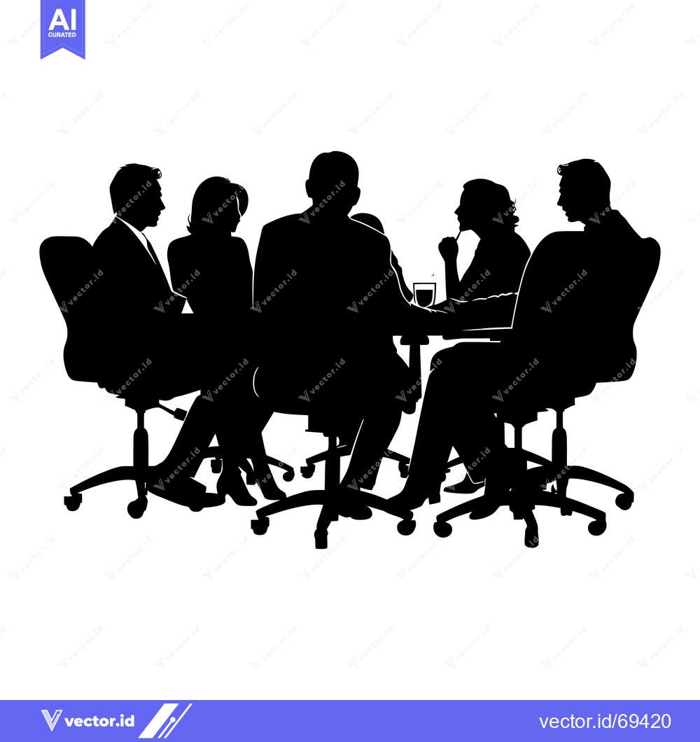 Premium Vector of Silhouette of Four People Seated Around a Table in Office Chairs