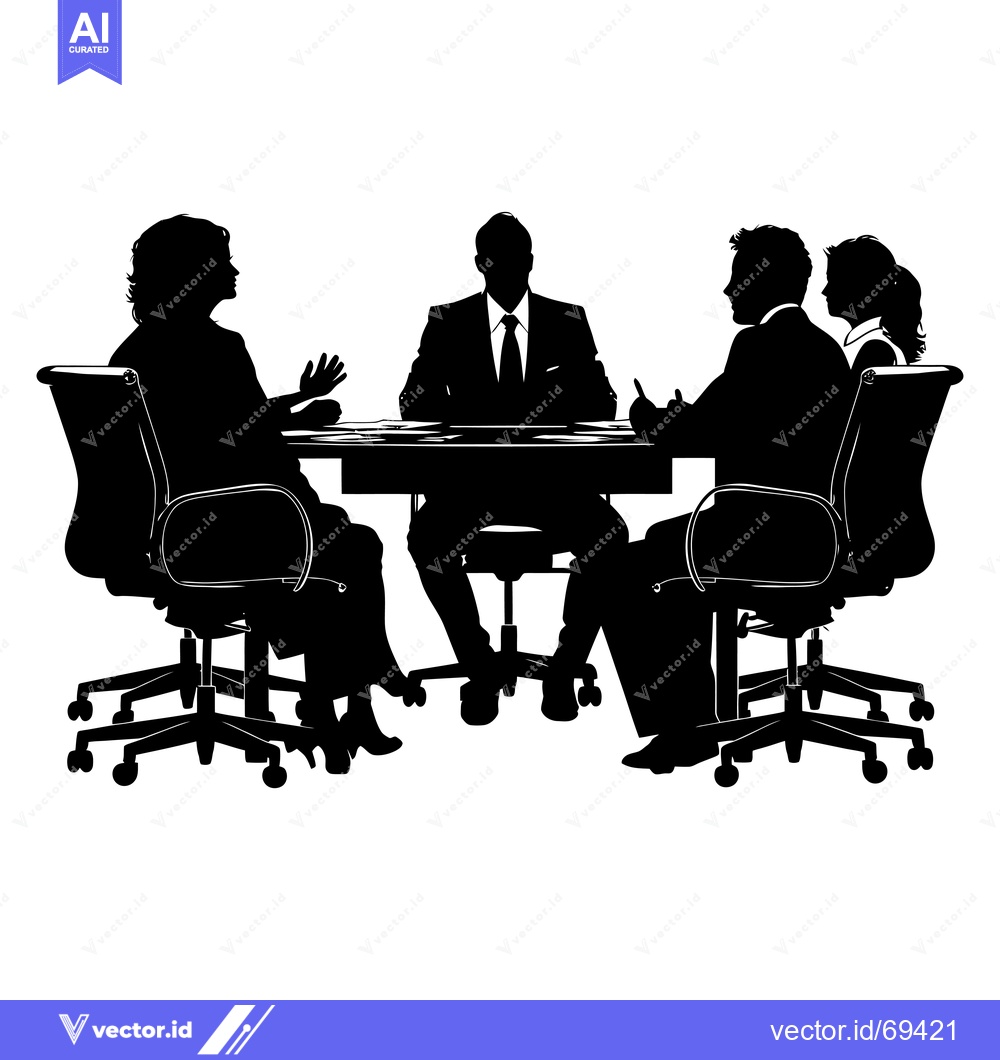 Premium Vector dari Silhouettes of four people sitting around a table in a meeting