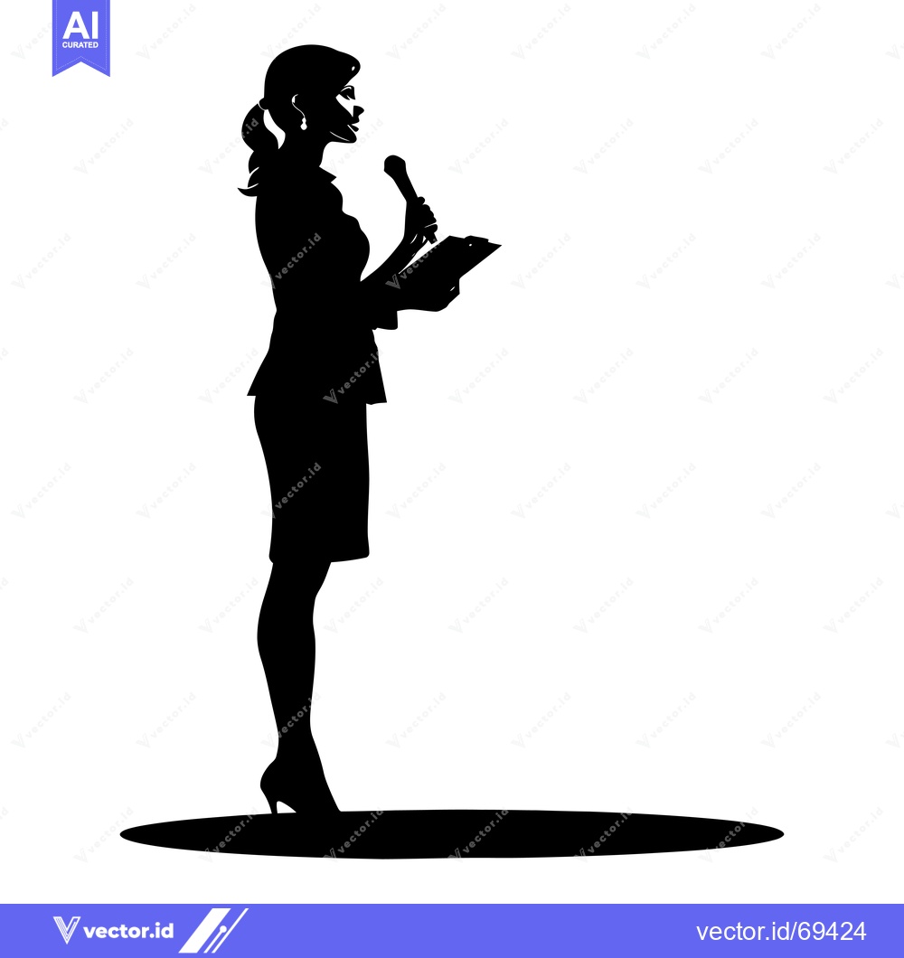 Premium Vector dari Silhouette of a Woman Speaking with a Microphone and Holding a Clipboa
