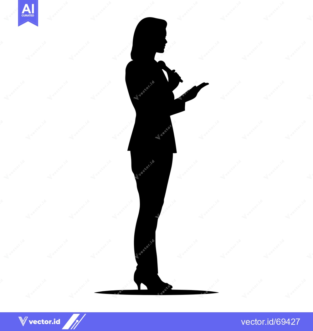 Premium Vector dari Silhouette of a Woman Speaking with a Microphone