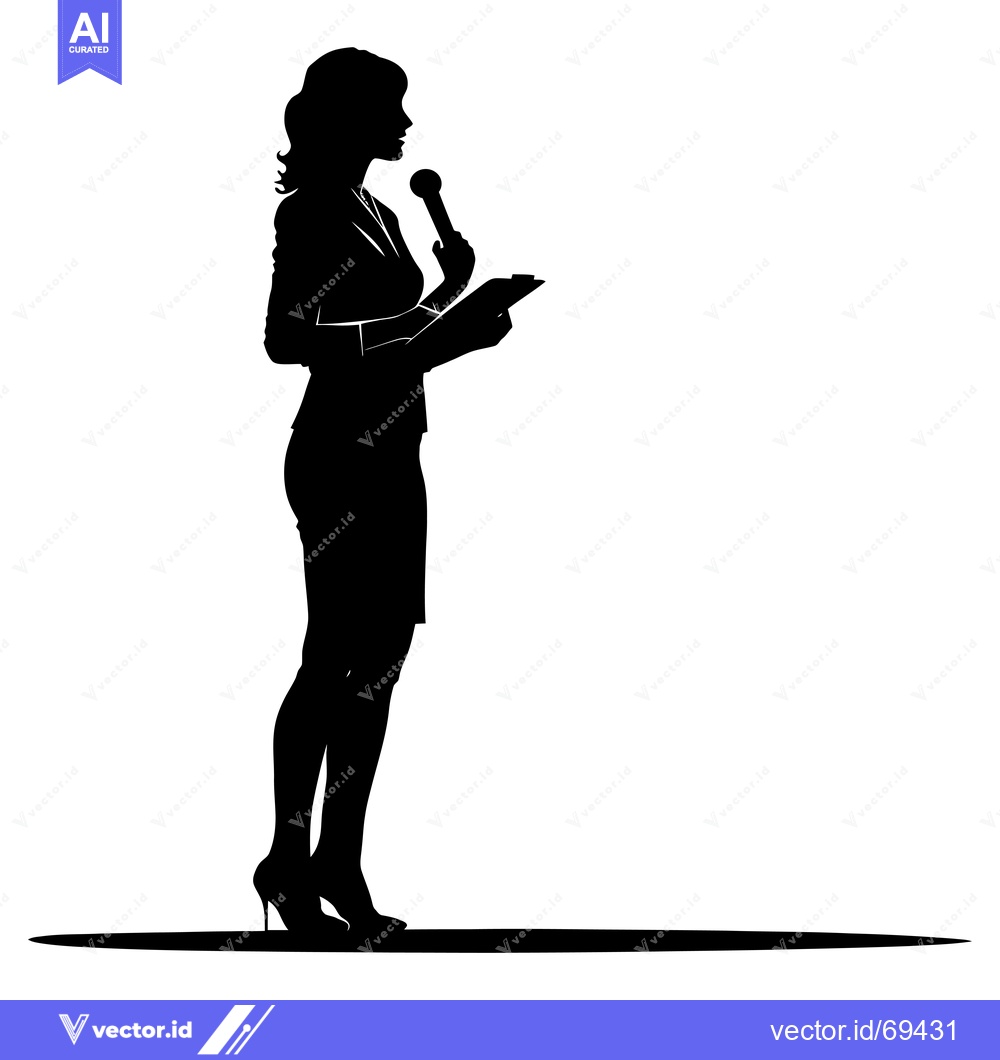 Premium Vector of Silhouette of a Woman Speaking into a Microphone while Holding a Noteb