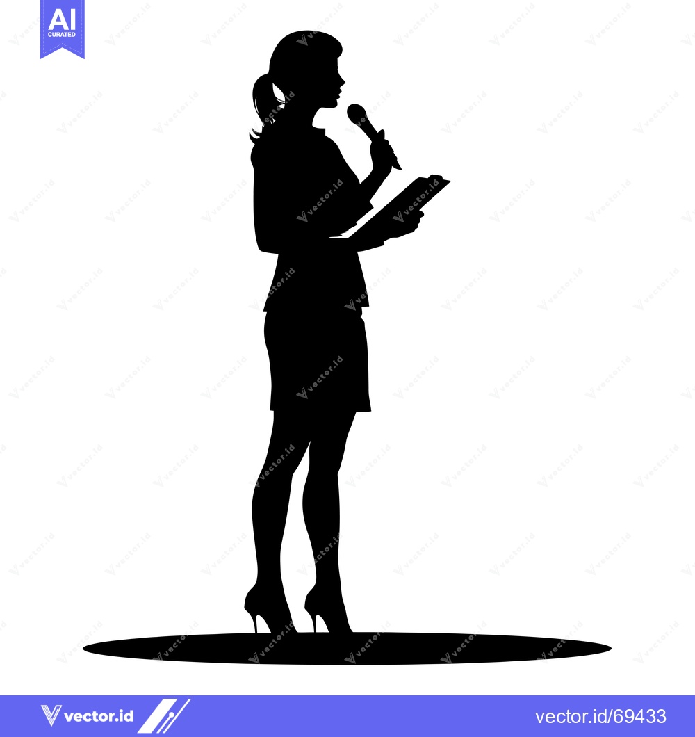 Premium Vector dari Silhouette of a Woman Holding a Microphone and a Clipboard