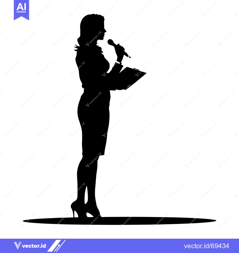 Premium Vector dari Silhouette of a Woman Speaking with a Microphone