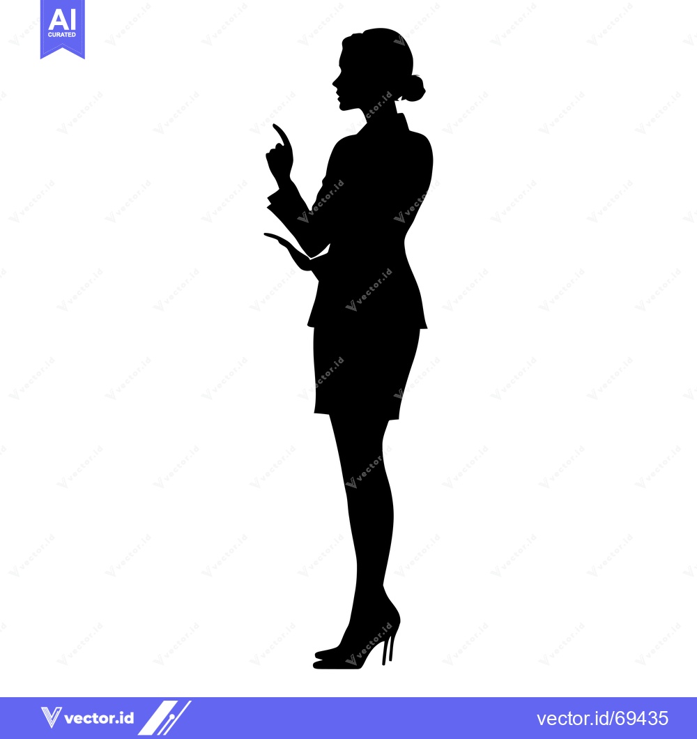 Premium Vector of Silhouette of a Woman in a Suit, Pointing Upwards