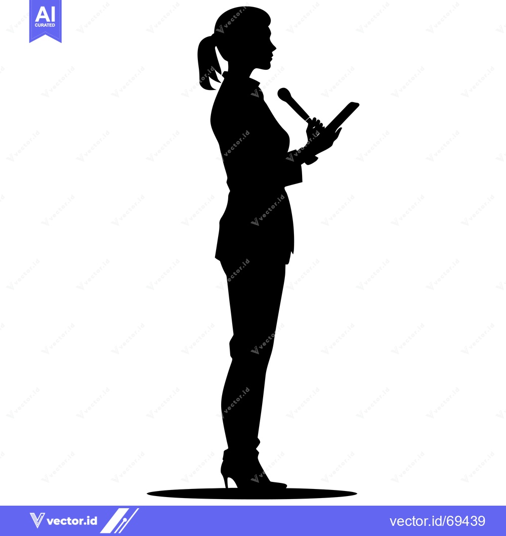 Premium Vector of Silhouette of a woman holding a microphone and notes