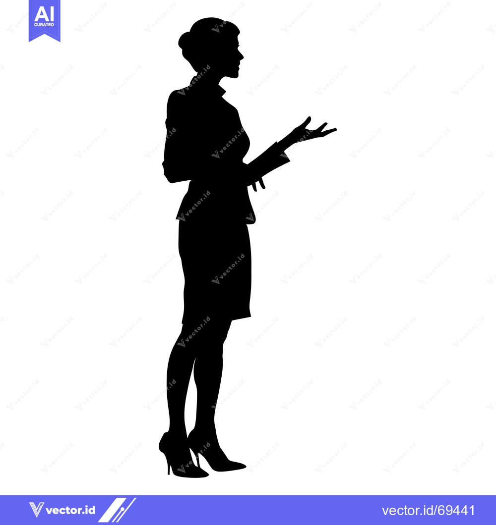 Premium Vector of Silhouette of a Woman in Business Attire, Gesturing with Her Right Han